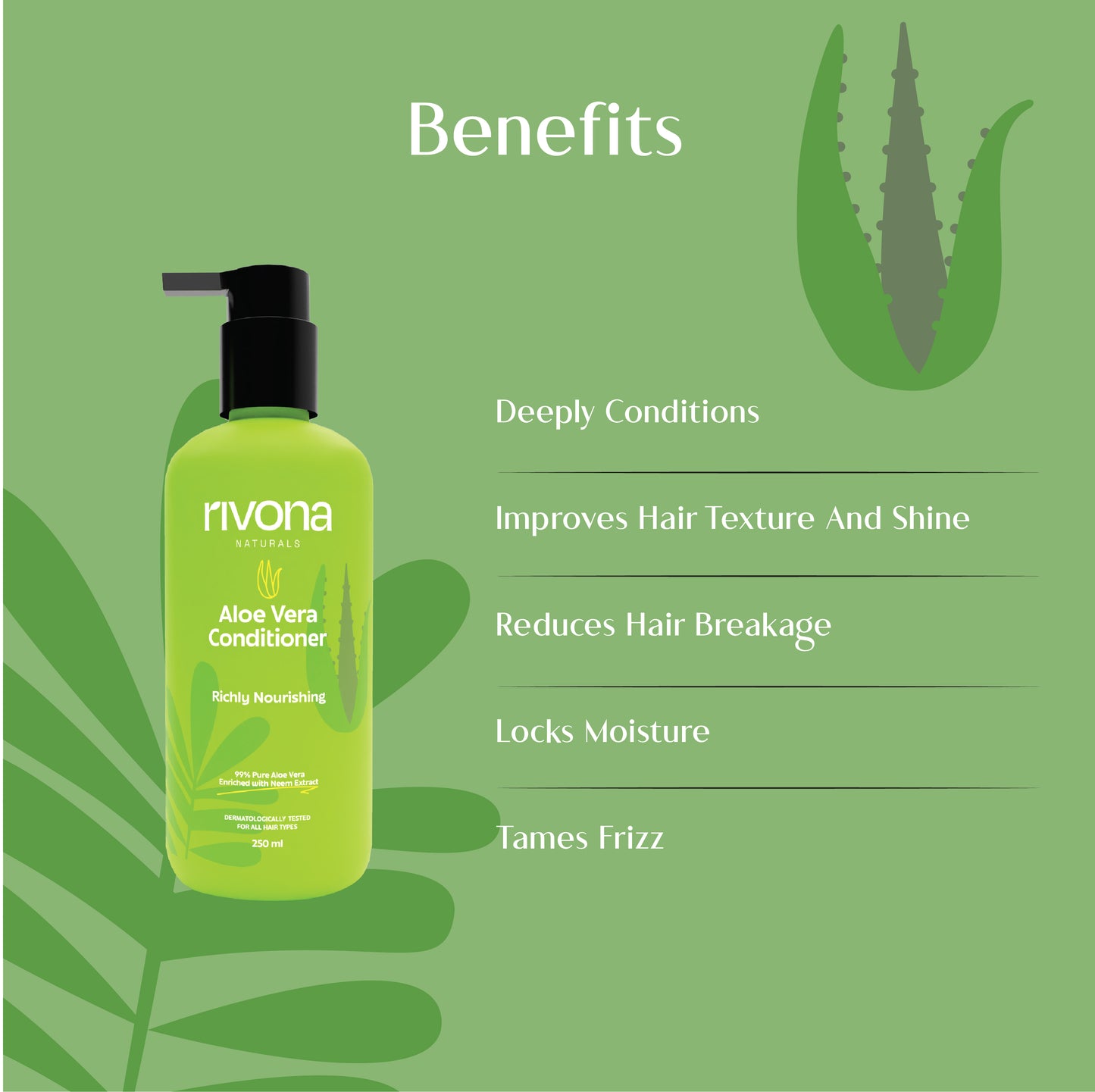 Pure Aloe Vera Conditioner with Natural Neem and Avocado Butter for Hydrated, Frizz Free Hair - 250ml