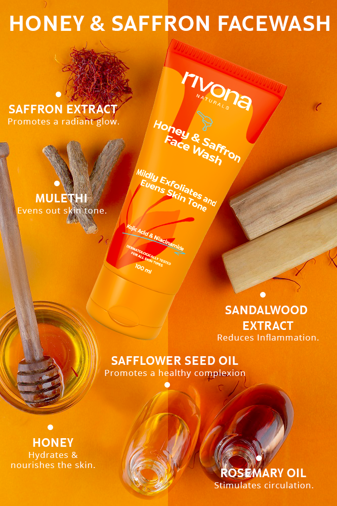 Honey & Saffron Exfoliating Face Wash with Niacinamide & Kojic Acid beads for De-pigmentation - 200ml