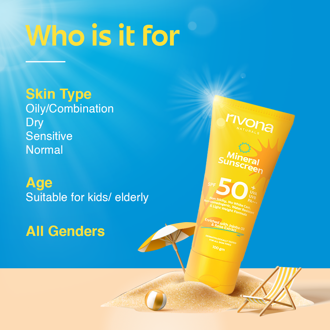 Mineral Sunscreen with SPF 50+ UVA UVB PA+++ No White Cast, Natural and Non Greasy - 100gm