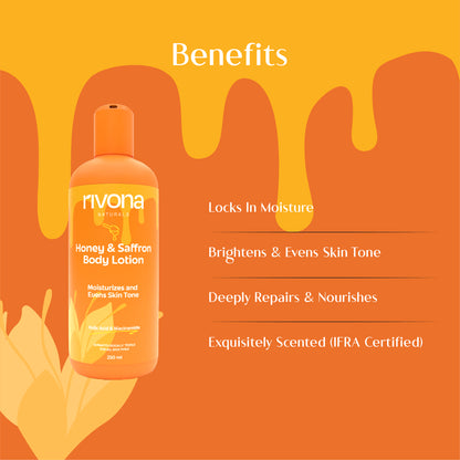 Honey & Saffron + 2% Kojic Acid Natural Body Lotion l 2in1 lotion for brighter, Even Skin Tone - 500ml