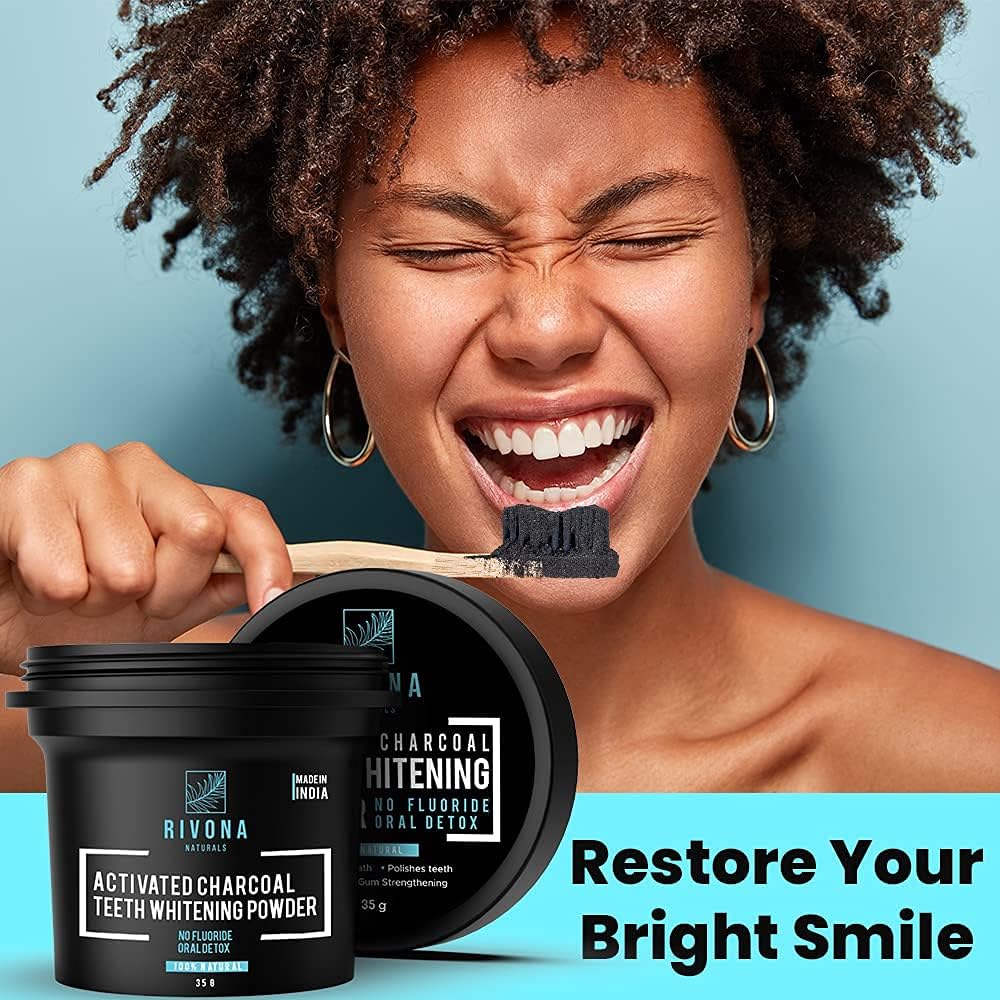 Rivona Naturals Activated Charcoal Teeth Whitening Powder  (Pack 2)