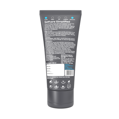 Charcoal Exfoliating Face Wash with Rice Granules and Tea tree for Deep Pore Cleansing and Daily Nourishment - 100gm
