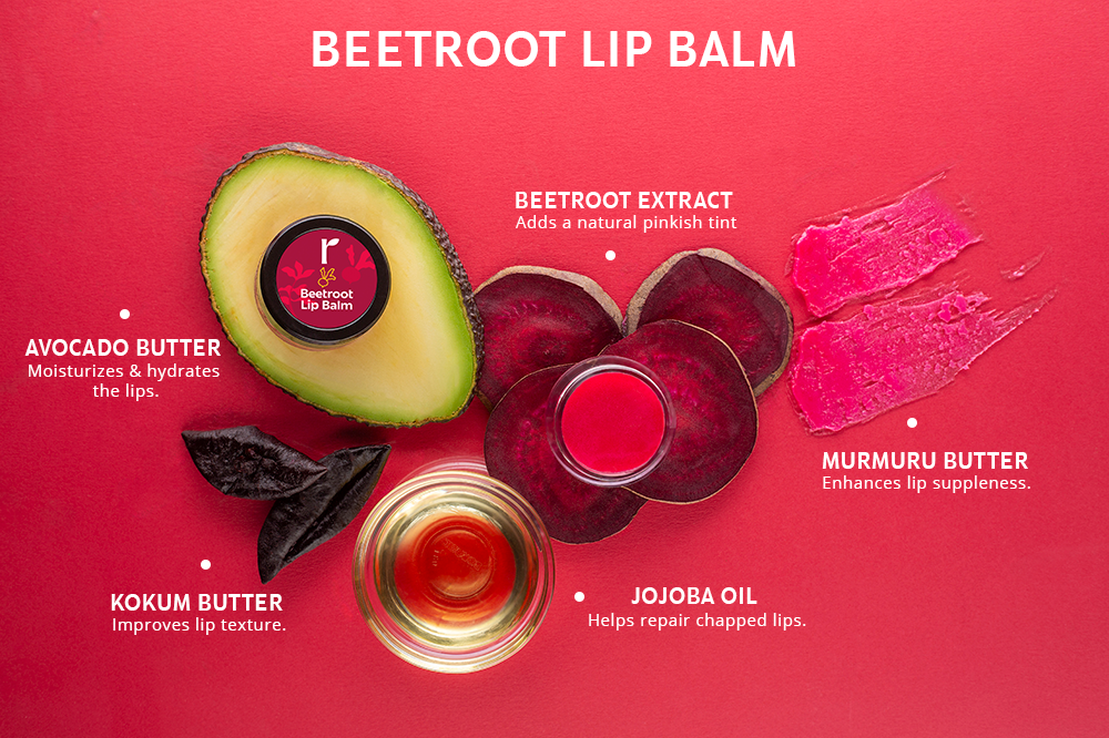 Beetroot Lip Balm with Kokum and Avocado Butter l Tinted natural gloss l Soft lips - 8gm
