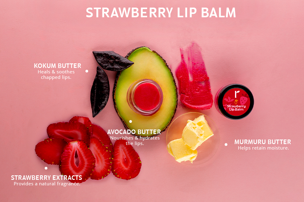 Strawberry Lip Balm With Murumuru and Avocado Butter For Soft, Tinted lips - 8gm