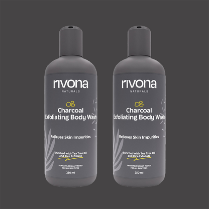 Charcoal Exfoliating Body Wash with Rice Granules and Tea tree for Deep Pore Cleansing and Refreshing Experience - 500ML