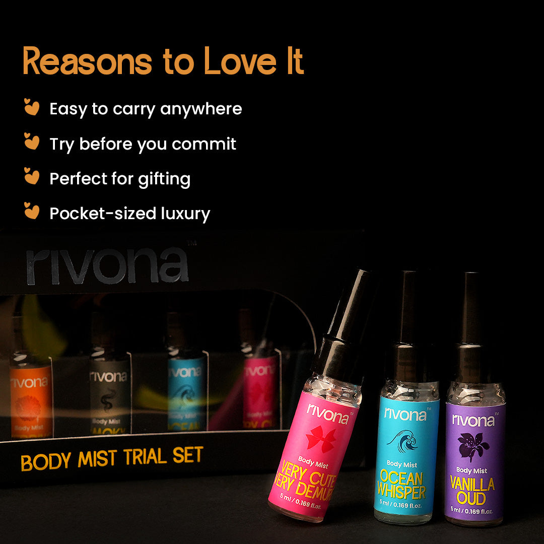 Body Mist Trial Pack by Rivona (Set of 5 perfumes)