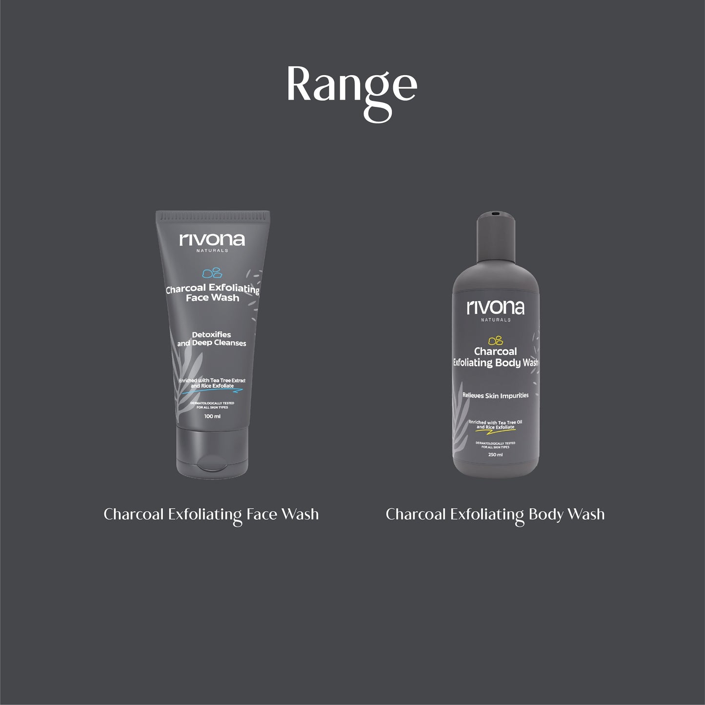Charcoal Exfoliating Body Wash with Rice Granules and Tea tree for Deep Pore Cleansing and Refreshing Experience - 250ML