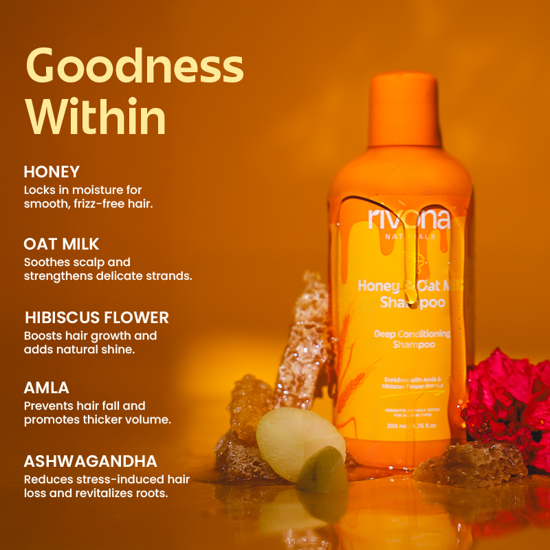 Honey & Oat Milk 2in1 Conditioning Shampoo For Frizzy Hair with Amla & Hibiscus Extract | Shampoo For Wavy Hair | 200ml