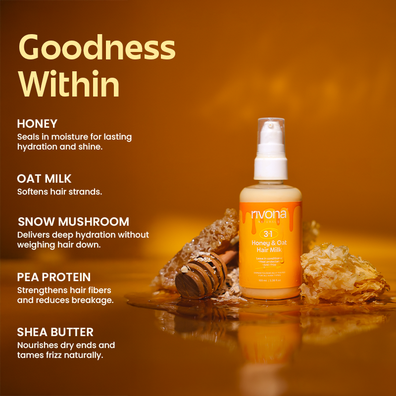 Honey & Oat 3in1 Hair Milk | Leave-in conditioner + Heat Protectant + Conditioner For Freezy Hair | Suitable for All Hair Types | 100ml