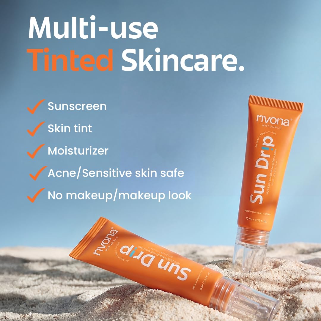 SunDrip 100% Mineral Fluid Tinted Sunscreen In-Vivo tested SPF50 PA +++  - 03 Neutral Medium 10ml