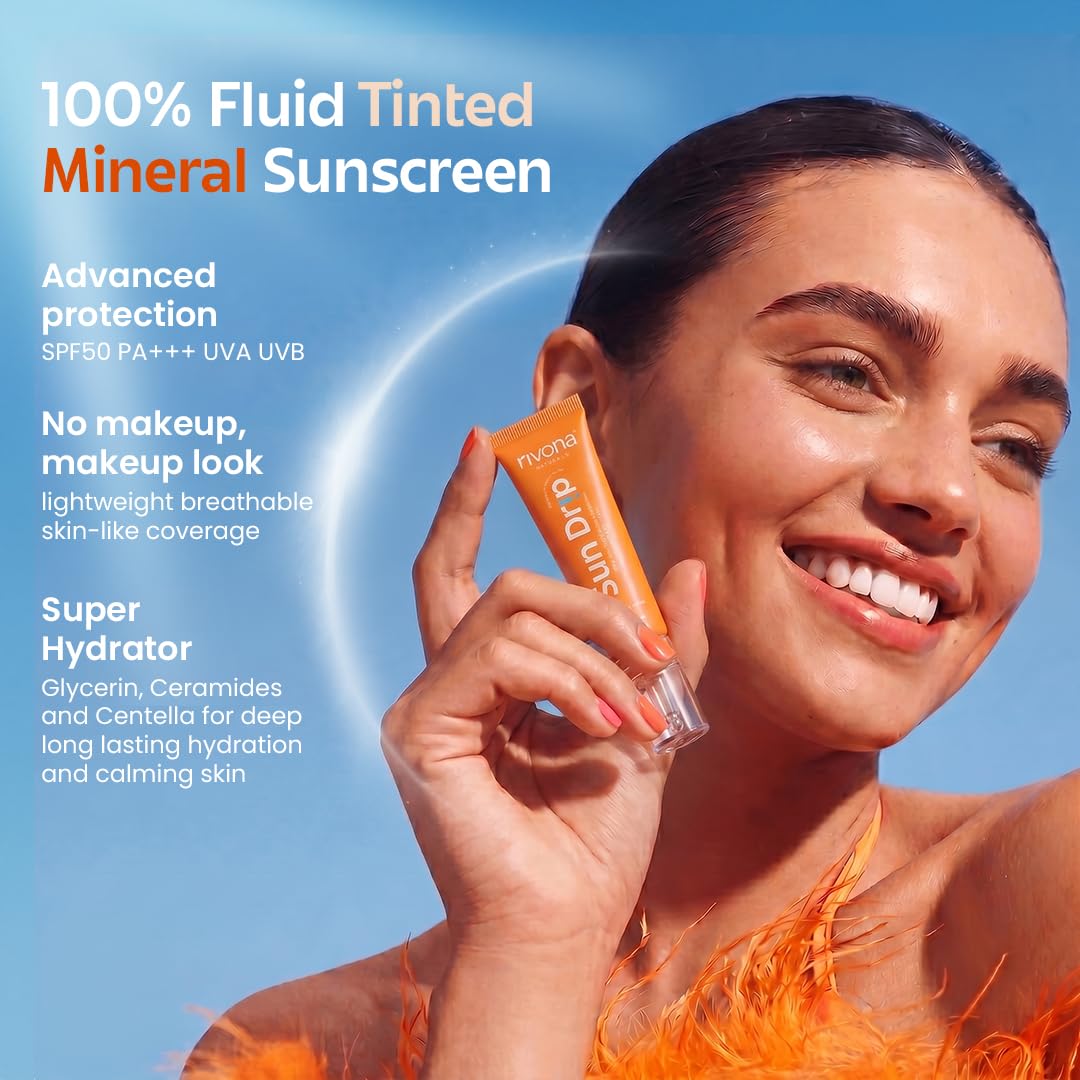 SunDrip 100% Mineral Fluid Tinted Sunscreen In-Vivo tested SPF50 PA +++  - 03 Neutral Medium 10ml
