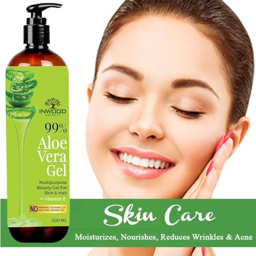 99% Inwood Pure Aloe Vera Gel With Neem For Hair, Skin and Nails -200ml